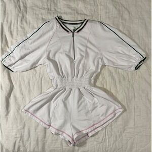 Daily Practice by Anthropologie Cotton Skirty Athletic Romper White Smocked Med